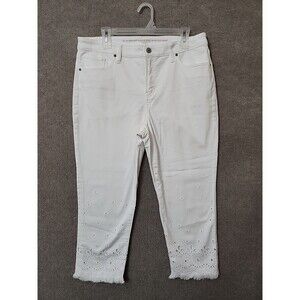 Chicos So Slimming Girlfriend Slim Leg Crop Jeans Women 2 US 12 Raw Hem Cut Out